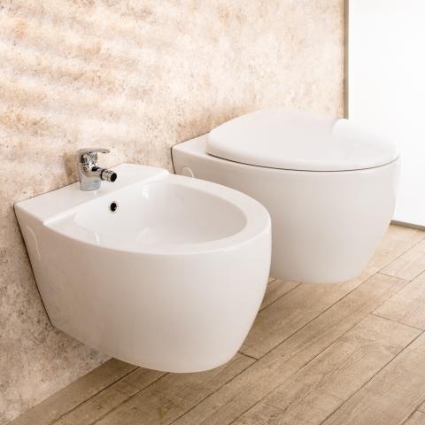 Sanitari Bagno Round Sospesi con Sedile a chiusura Rallenta e Bidet cod.  00000353